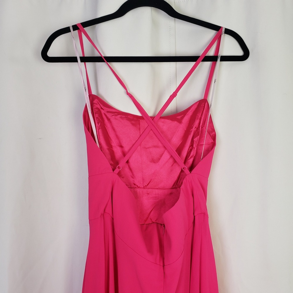 Lulus M Dreamy Romance Hot Pink Backless Maxi Dress Square Neck High Slit Gown - Picture 7 of 10